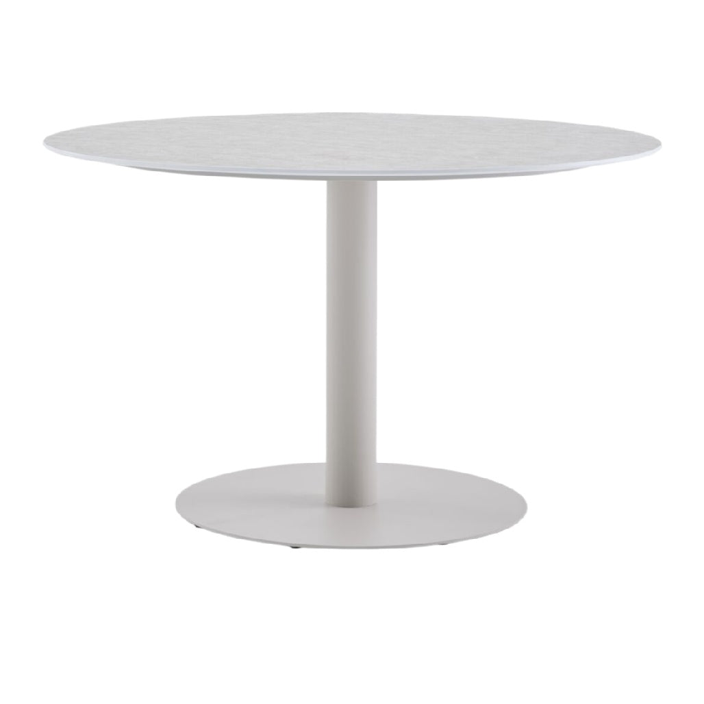 Tavolo Tondo Moderno in Metallo e Laminato Bianco