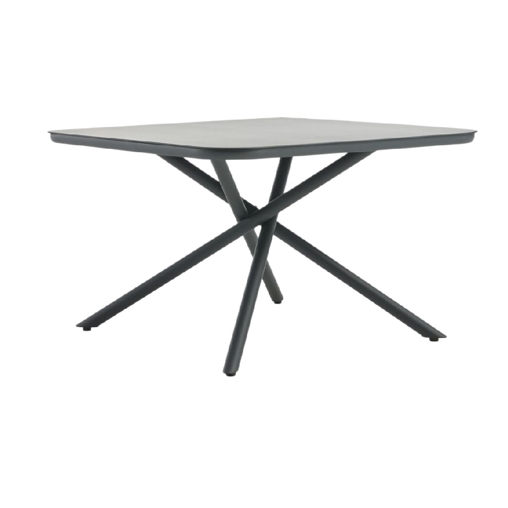 **Tavolo Quadrato Moderno con Base Incrociata in Metallo**
