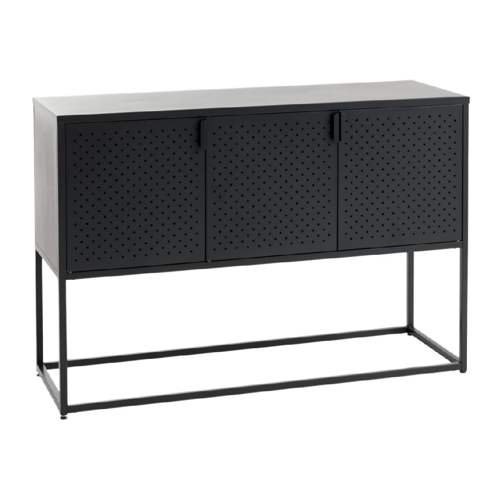 **Titolo Tecnico: Mobile In Metallo Nero con Aste Forate e Tre Ante**