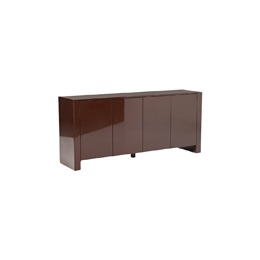 Mobile moderno lucido in legno marrone con ante.
